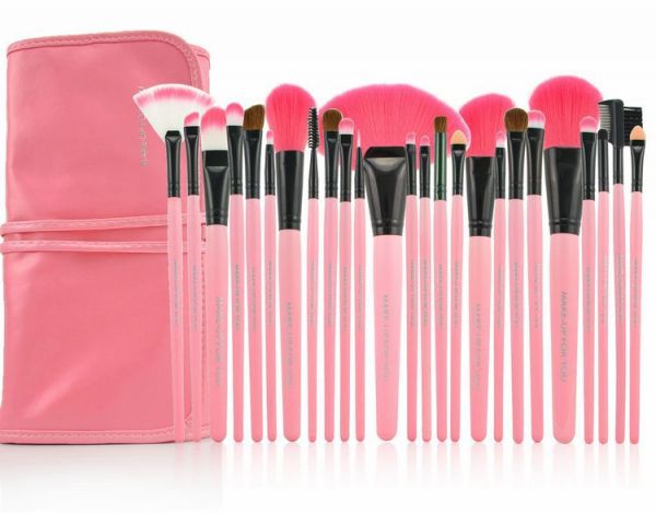 Kit Estojo 24 Pincéis Maquiagem Makeup + Bolsa De Couro